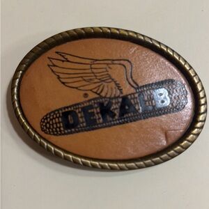 VINTAGE DEKLAB BELT BUCKLE FARM SEED CORN SIGN ADVERTIZING